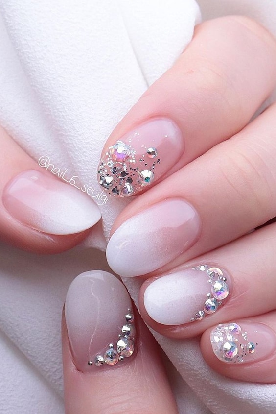 Ombre Nails with An Rhinestones Accent