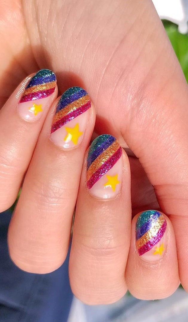 PNegative Space Nails with Rainbow Effect