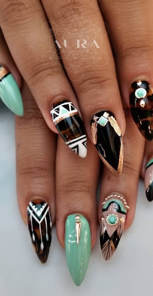 Amazing Pointed Nail Design to Have and Cherish - Tribal Effect