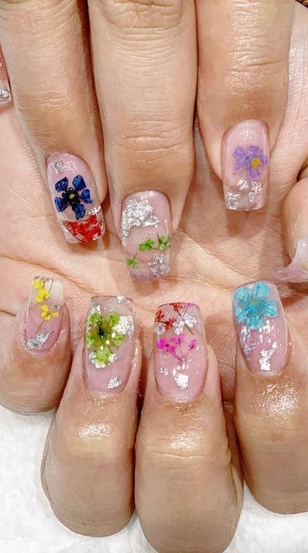 Hand Painted Flowers Nails