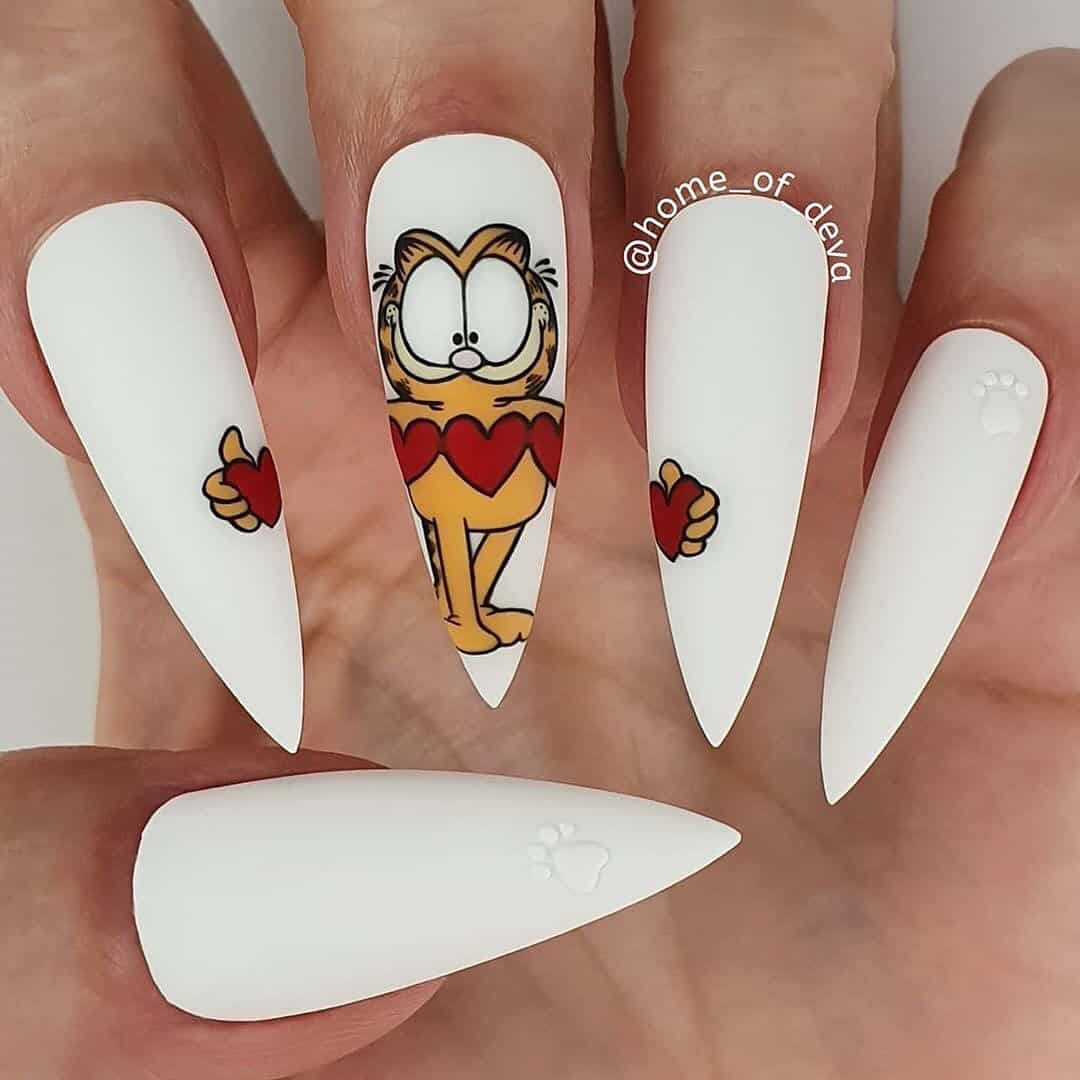 Pointed Nails with Cartoon Designs