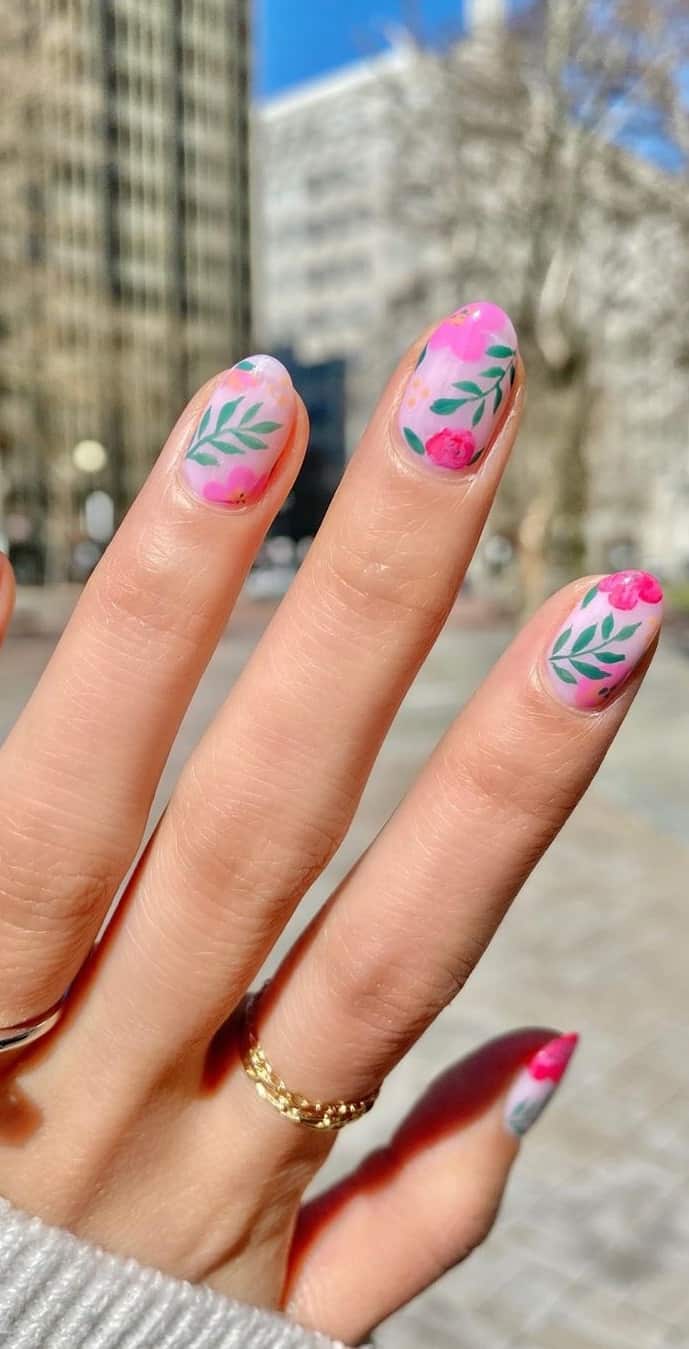 Negative Space Nails with Floral Designs