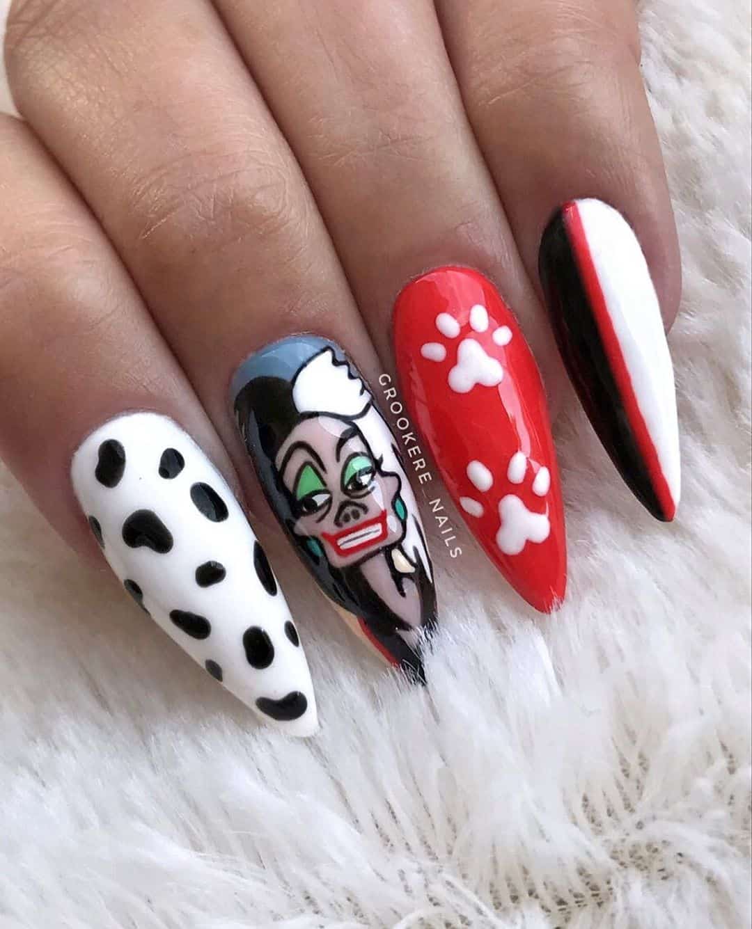 Amazing Pointed Nail Design to Have and Cherish - Cartoon Designs