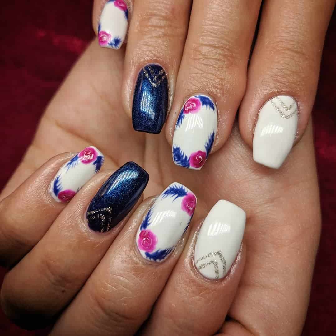 Chevron Patterns Nails with Flowers