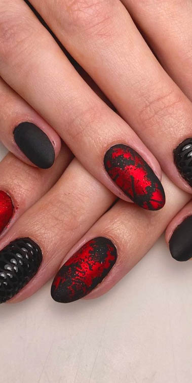 Black to Red Ombre Nails