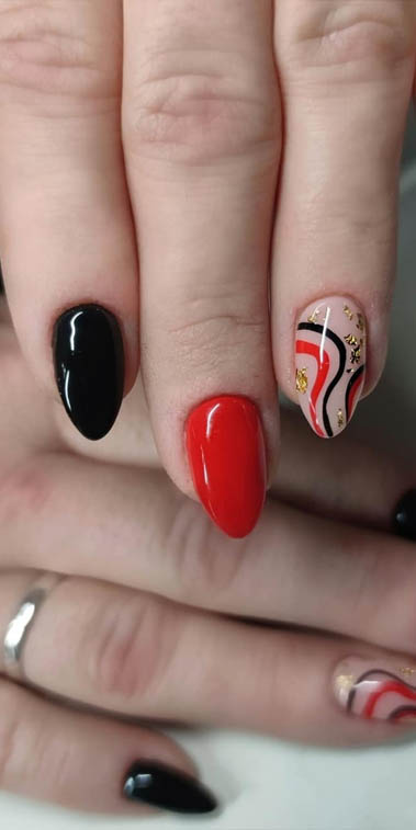 Bold Black and Red Ombre Nail Design