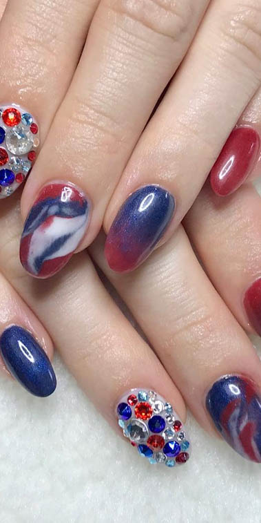 Bold Red and Blue Nail Design