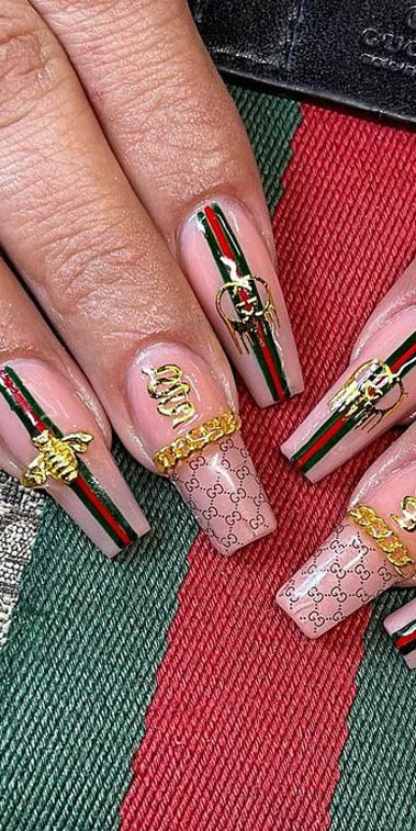 Red Ombre Nails with Gold Studs