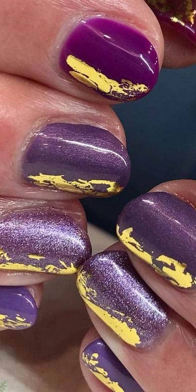 Purple Nails With Gold Accent