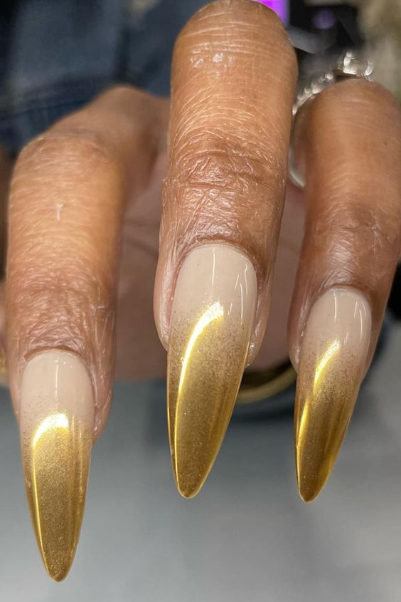 Gold Ombre Stiletto Nails