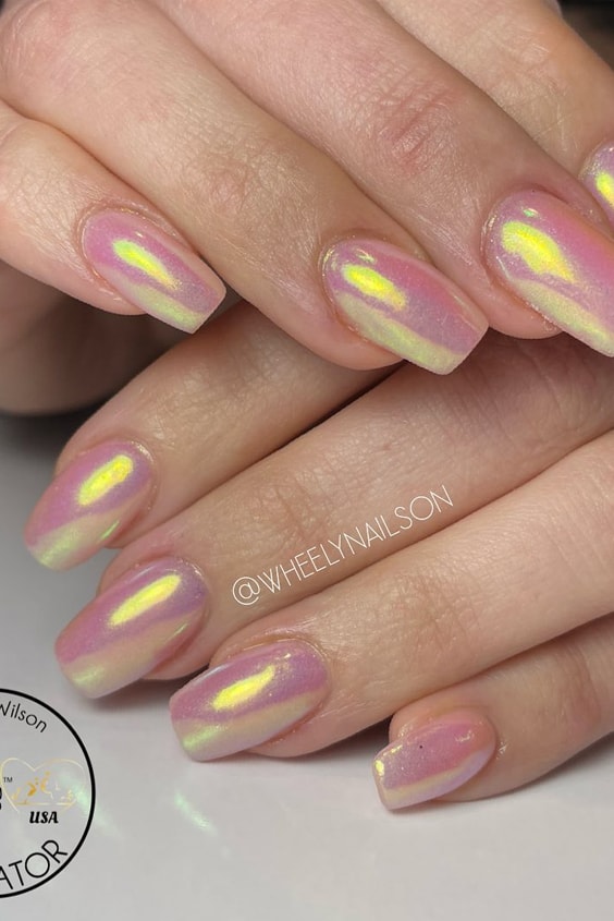 Holographic Pink Chrome Nails