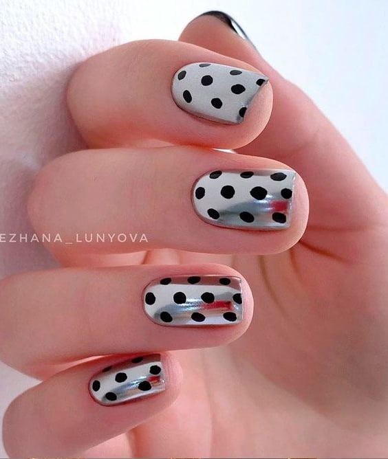 Silver Chrome with Black Polka Dots