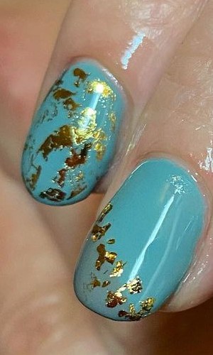 Verdigris Green With Gold Foil Nails