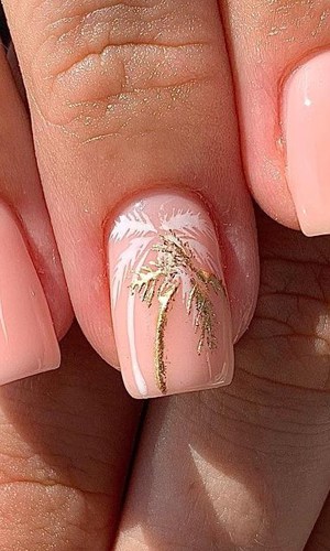 Gold Foils Nails with Palm Tree Designs
