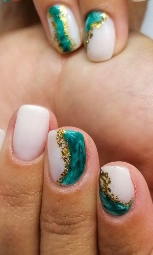Milky White and Turquoise Green With Gold Foils