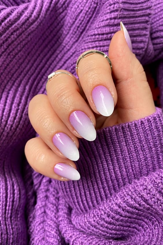 White to Lilac Gradient Almond Nails