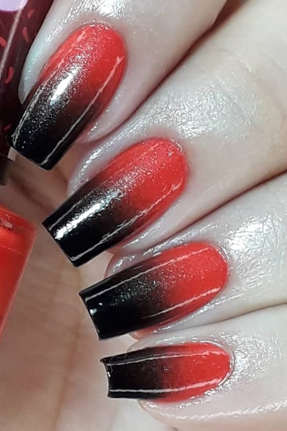 Fiery Red to Black Gradient Nails