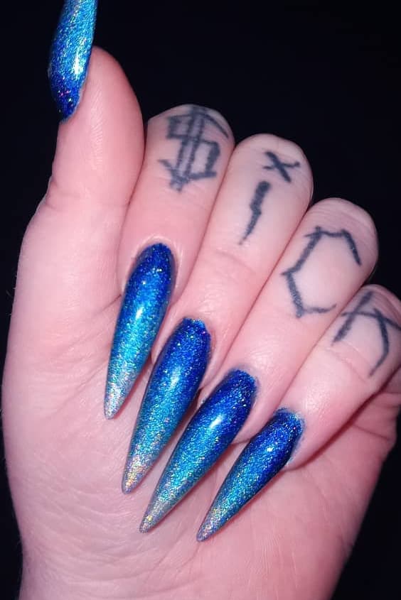 Long Stiletto Blue Gradient Nails