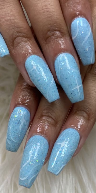 Sky Blue Marble Nails
