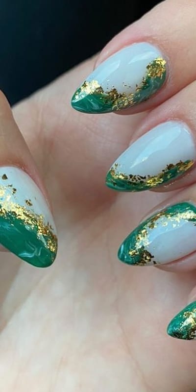 Nude Nail With Emerald Green Marble