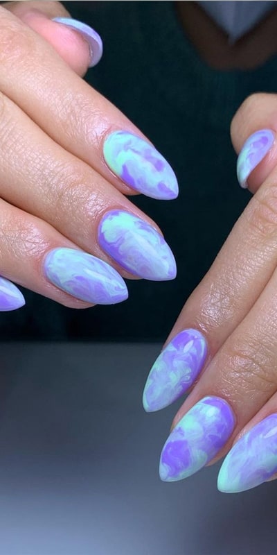 Smoky Purple And Light Blue Marble Nails