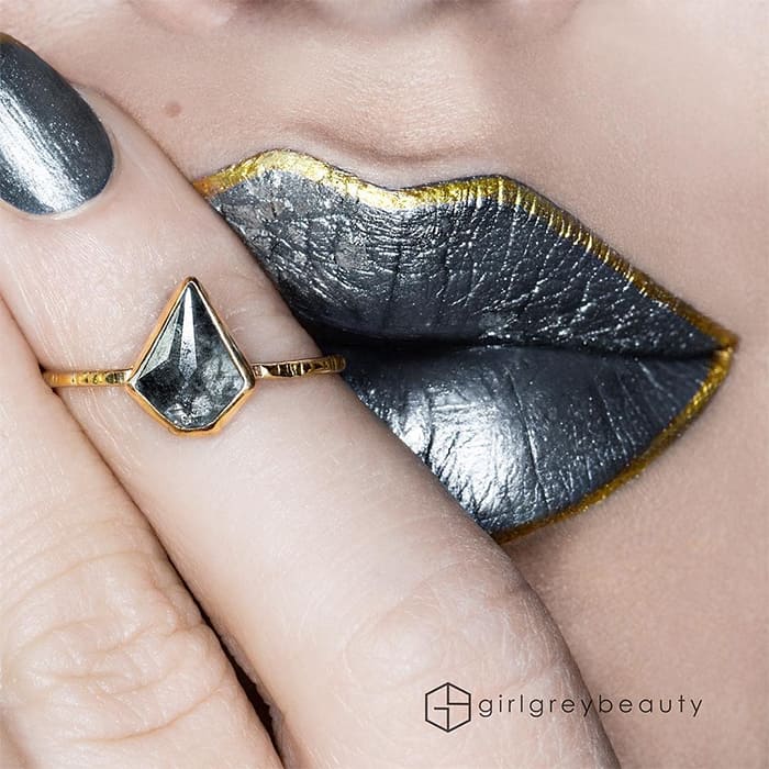 Matching Carbon Grey Lipstick And Nails With Matching Ring