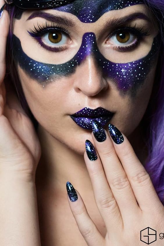 Matching Galaxy Themed Lipstick And Nails