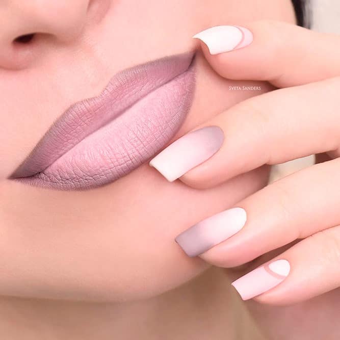 Stunning Matte Pale Lipstick And Matching Ombre Nails