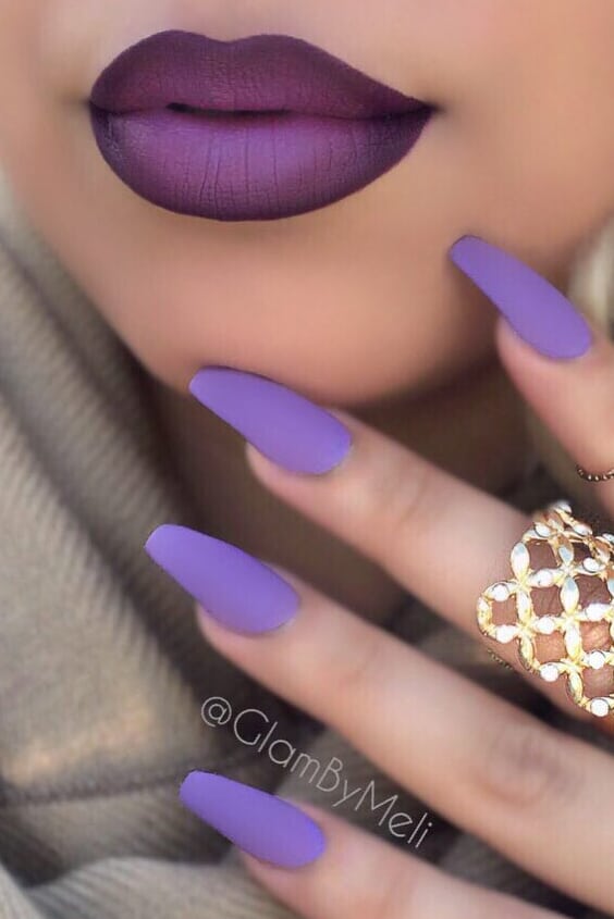 Matching Different Hue of Purple with Lipstick And Nails