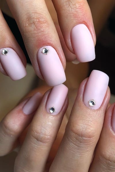 Matte Pink Nails With Shiny Beads