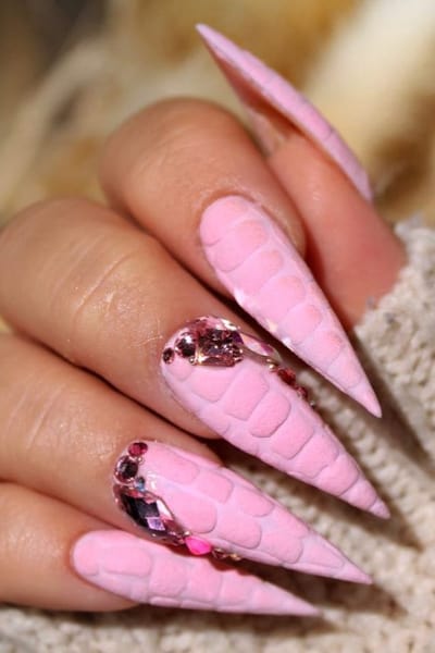 Matte Pink Texture Stiletto Nails