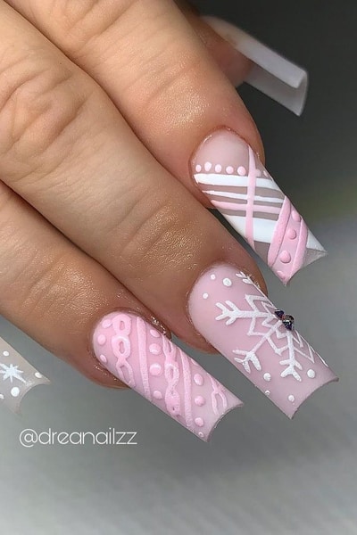 Cotton Candy Matte Pink Nails With Snowflakes
