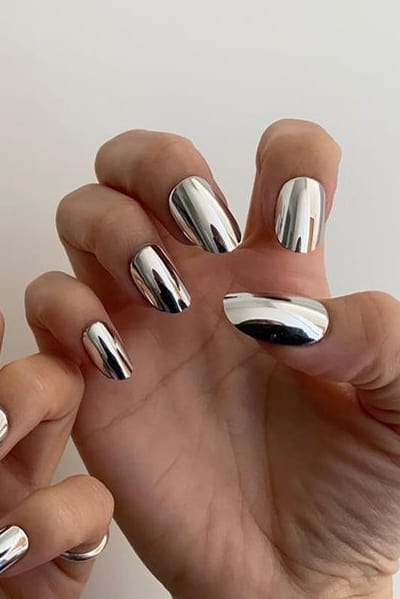 Shiny Chrome Silver Nails