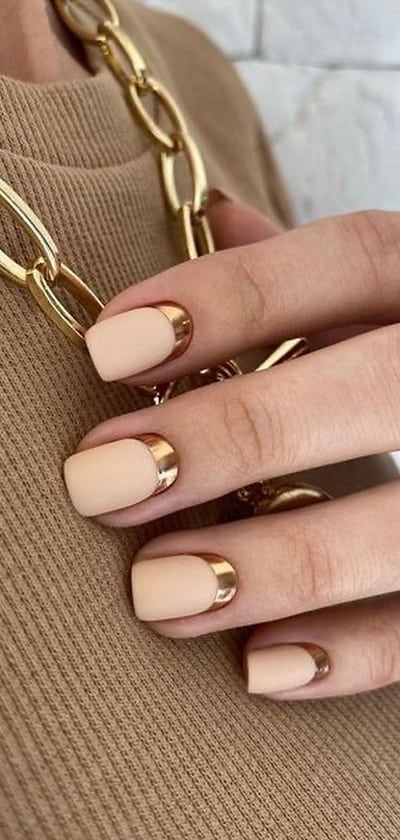 Nude Nails With Gold Reverse Manicur