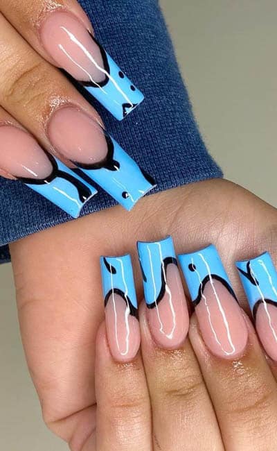 Coffin Ombre Nails With Blue Tips