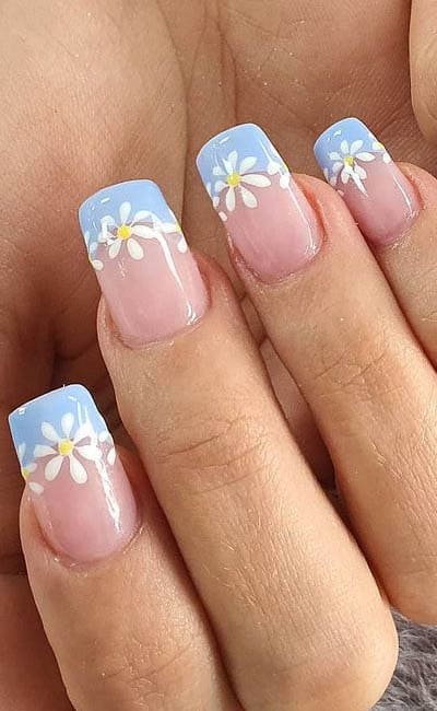 Nude Ombre Nails With Flowers Design