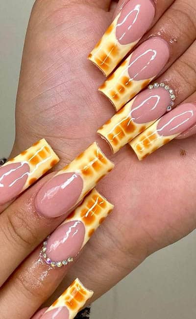 Coffin Nude Ombre Nails With Sunflower Theme