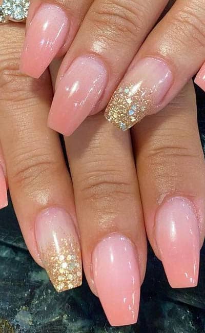 Nude Ombre With Gold Glitter Tips