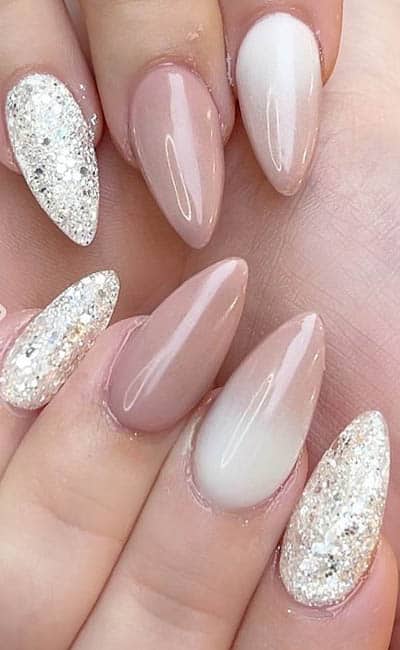 Nude Ombre Nails With Sliver Glitters