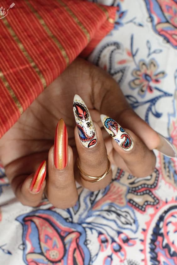 Matched Paisley Nails with Fabric