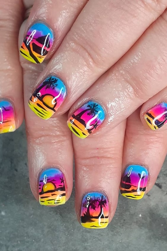Sunset Rainbow Nails