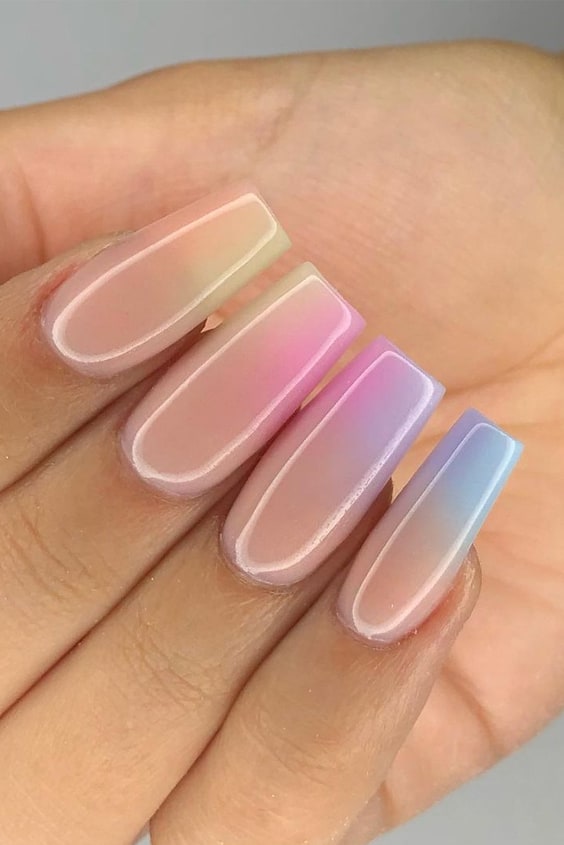 Holographic Gradient Rainbow Nails