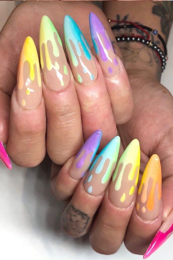 Rainbow Drips Nails