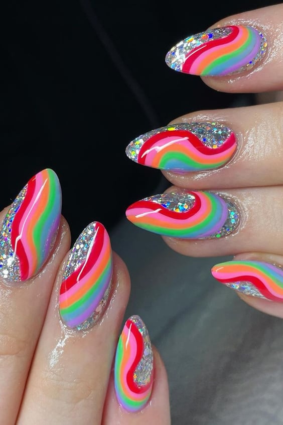 Silver Base Rainbow Nails