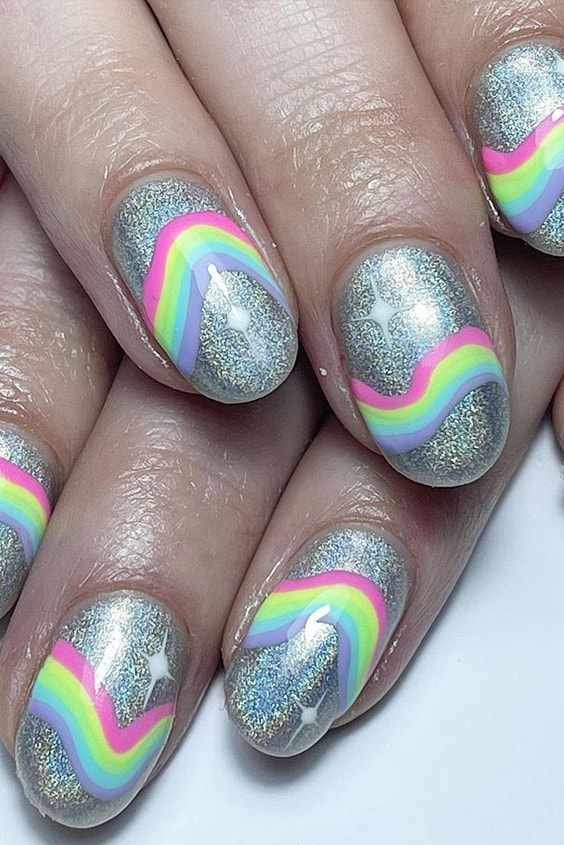 Another Silver Base Rainbow Nails