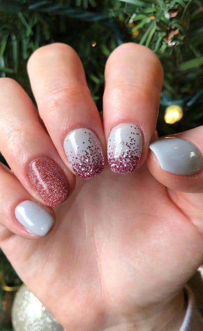 Gray Nails With Rose Gold Glitters