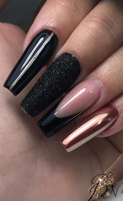 Black and Rose Gold Nails