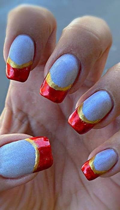 Red, Sliver And Gold Nails (Superwoman Theme)