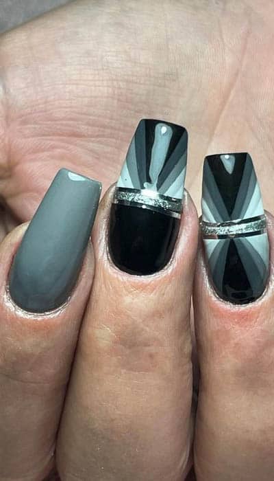 Different Shade of Silver To Create Abstract Design On Nails