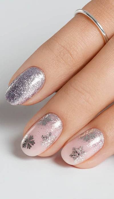 Nude Nails With Snowflakes Design